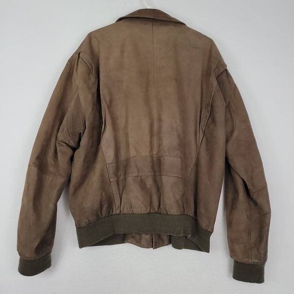 STRUCTURE VINTAGE BROWN GENUINE LEATHER BOMBER JACKET MENS LARGE FULL ZIP Y2K - Picture 11 of 16
